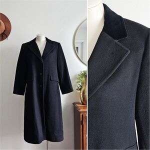 Albert Nipon Studio Petite 100% Wool Shell, Cotton Velvet Black Trench Coat 12P